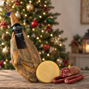 Lote nº5 Navideño Jamón de Castaña de Ronda, Málaga, Queso Semicurado, Cabecero, Chorizo y Salchichón – ¡El Sabor de las Fiestas en Su Mesa! 🎉🎄