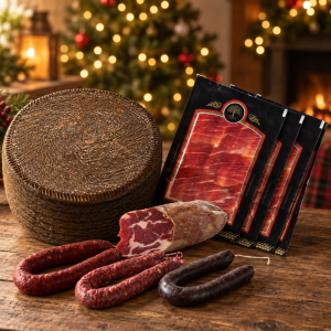 Lote nº18 Gourmet: 4 Sobres de Jamón Cortado a Cuchillo, Queso Semicurado de 3 kg, Cabecero, Morcilla, Chorizo y Salchichón – ¡Un Festín de Sabores para tus Celebraciones! 🎉🍖🧀