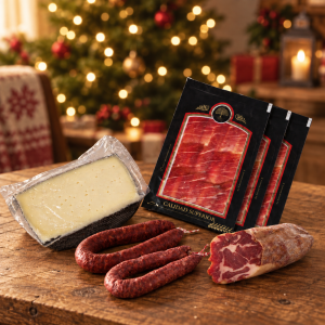 Lote nº17 Gourmet: 4 Sobres de Jamón Cortado a Cuchillo, Medio Queso, Cabecero, Chorizo y Salchichón – ¡El Sabor Auténtico para tus Celebraciones! 🍖🧀