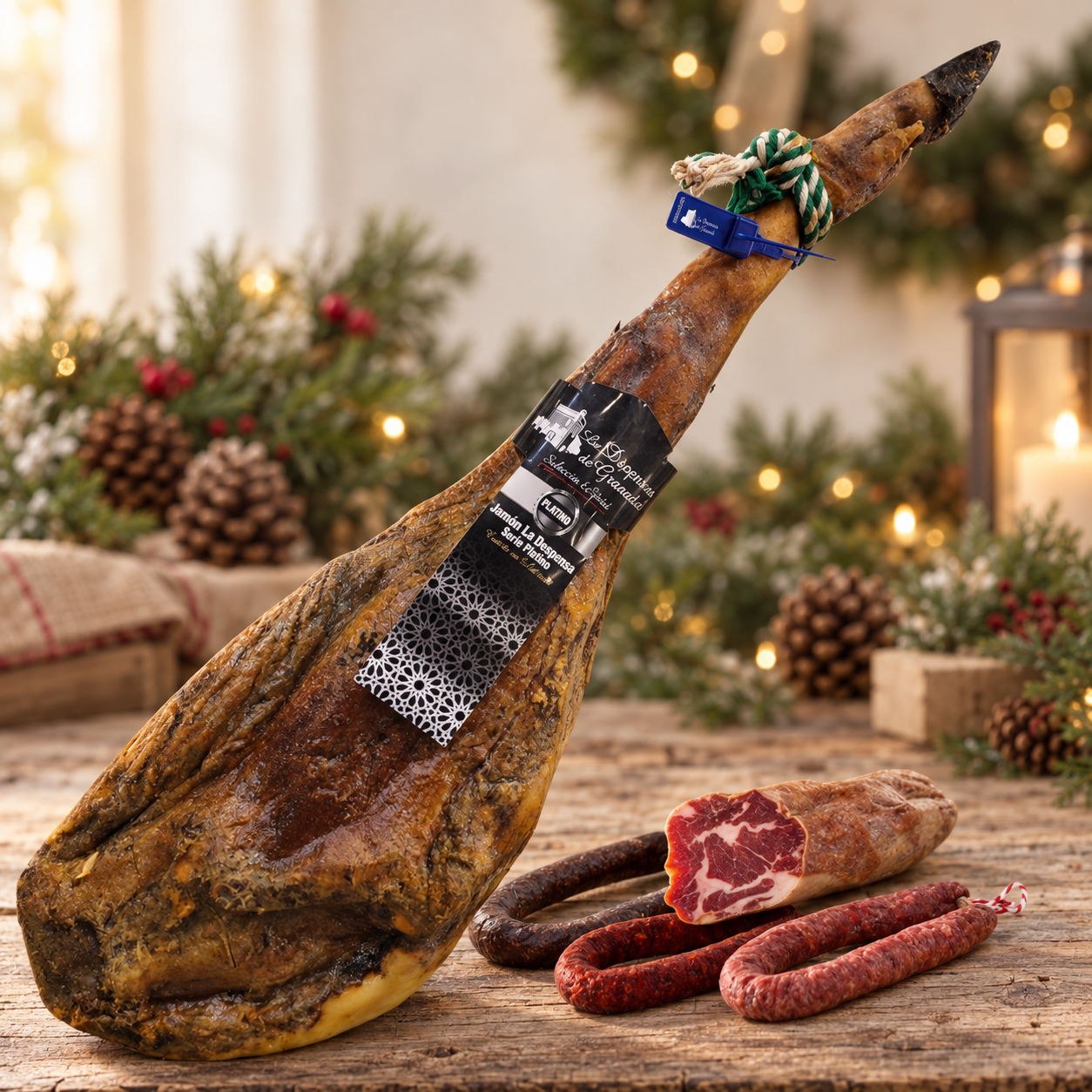 Lote nº12 Navideño Jamón Platino, Cabecero, Morcilla de Cebolla Achorizada, Chorizo y Salchichón – ¡Una Fiesta de Sabores para Celebrar estas Fiestas! 🎉🎄